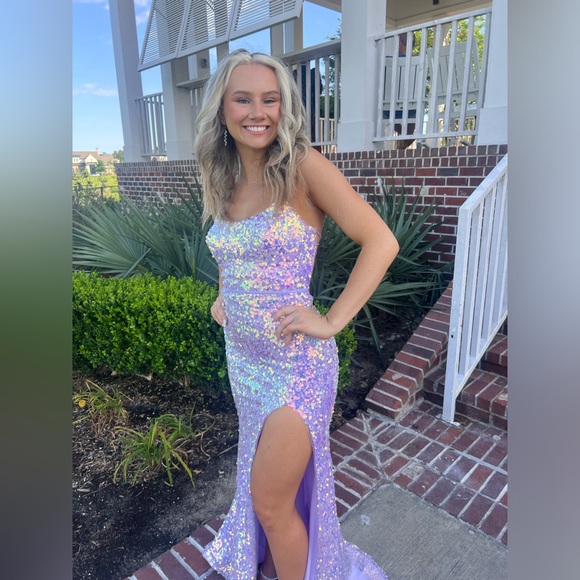 light purple glitter dress Purple sweetheart neck tulle sequin long prom dress, purple evening dr